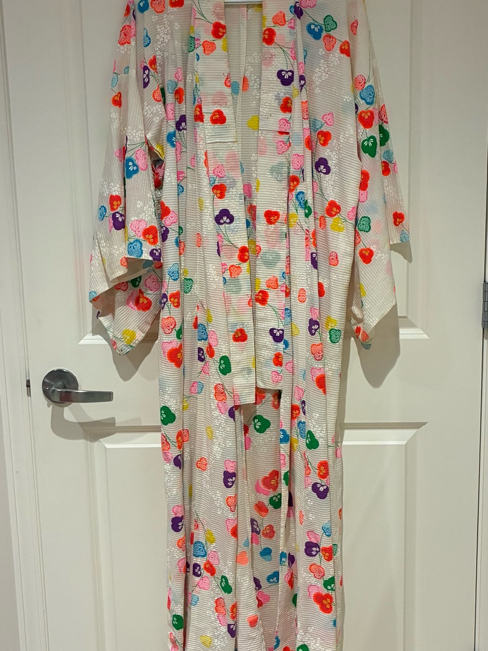 White Kimono Summer Robe with Multicolor Heart/Flower Print